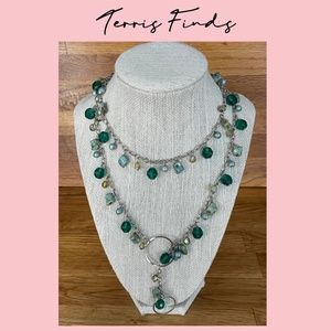 Green Glass Beads, Stones and AB Beads Hangtag